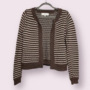 Edina Ronay Brown and Cream Metallic Knit Zip Up Sweater